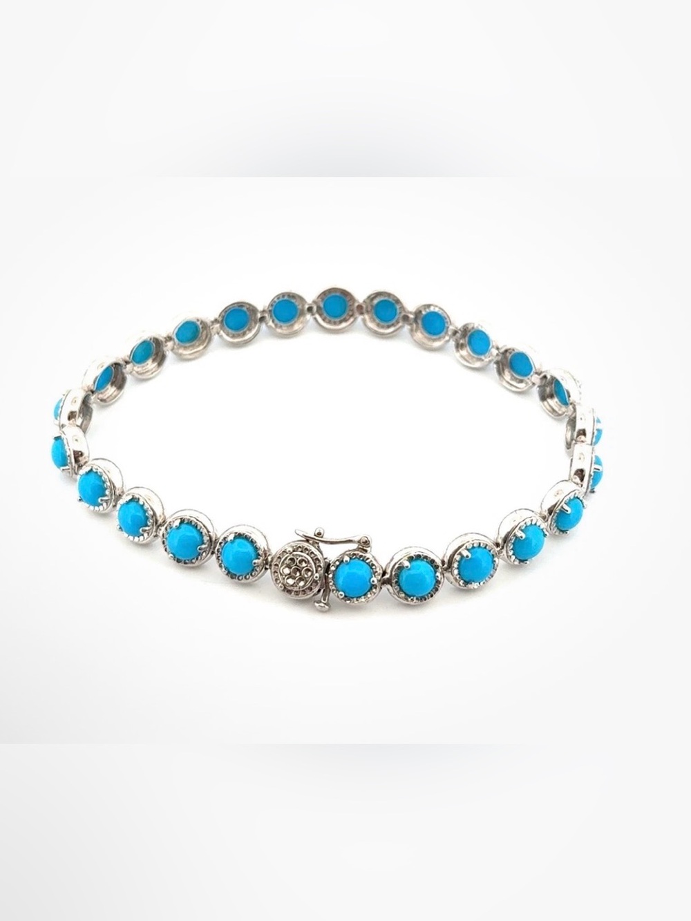 Sterling Silver and Turquoise Cabochon Women’s Tennis Bracelet 8”